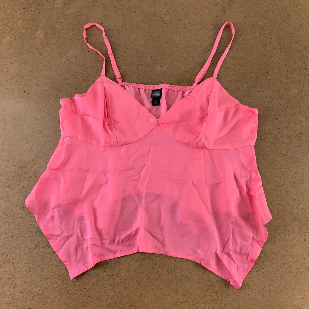 Wild Fable Women's Size Large Pink Satin Handkerchief Hem Tank Top NWT